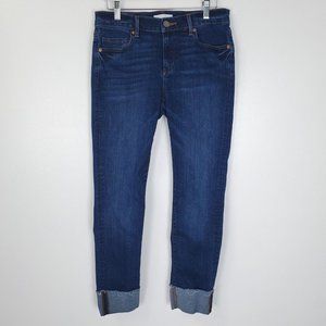 LOFT Jeans Womens 6 Blue Modern Straight Leg Cropped Cuffed Frayed Hem Ankle